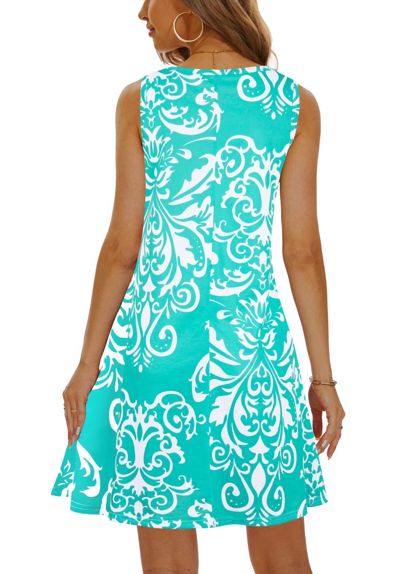Moskill Summer Dresses for Women 2026 Casual Sundresses Beach Cover Ups Sleeveless Tshirt Swing Dress with Pockets Large Light Green - Image 4